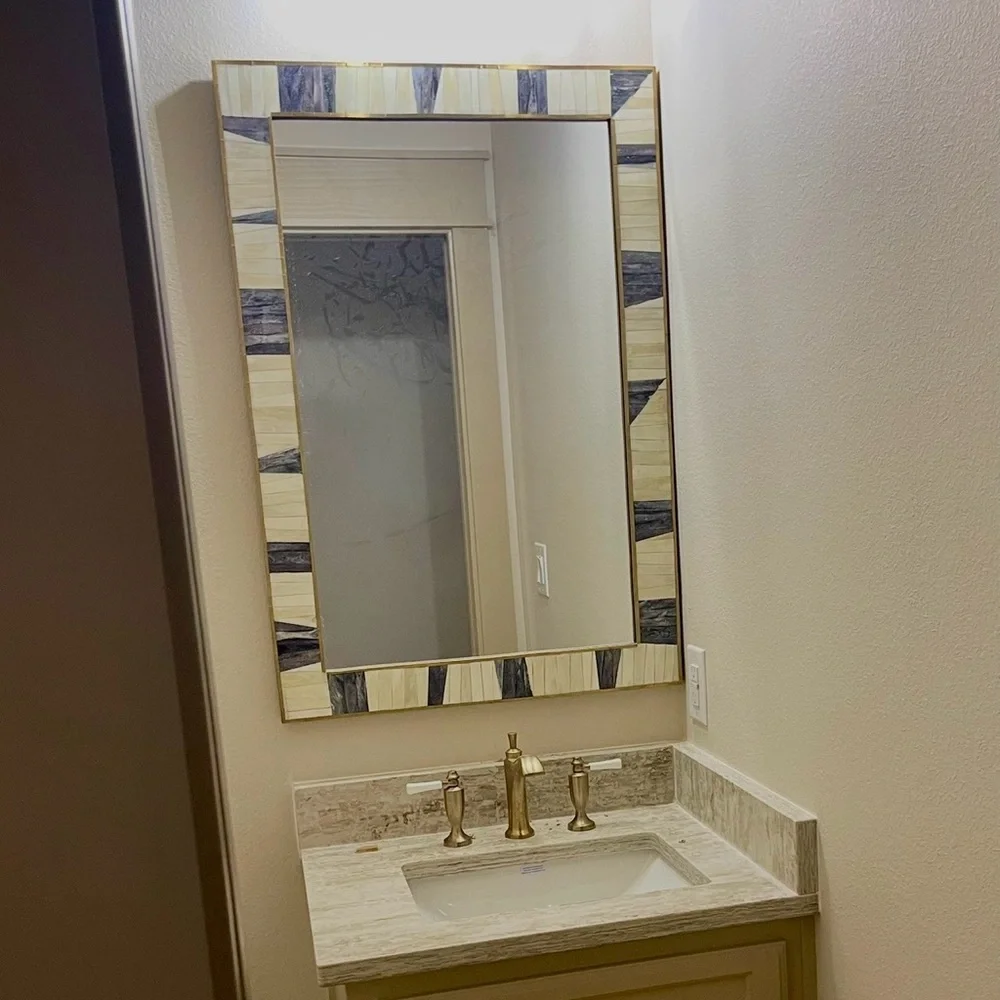 Basset Mirror - season gray, ivory and gold rectangle accent mirror